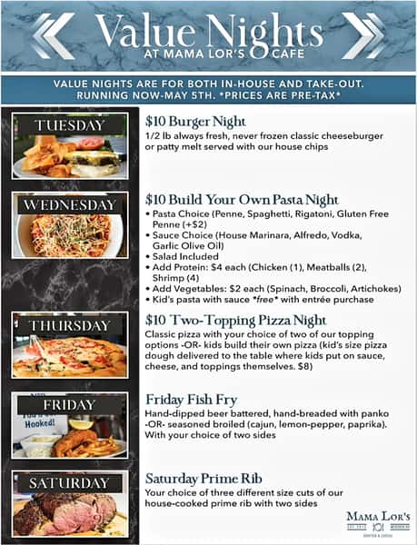 DINNER VALUE MEALS! 03/25-05/05 (Ridge)