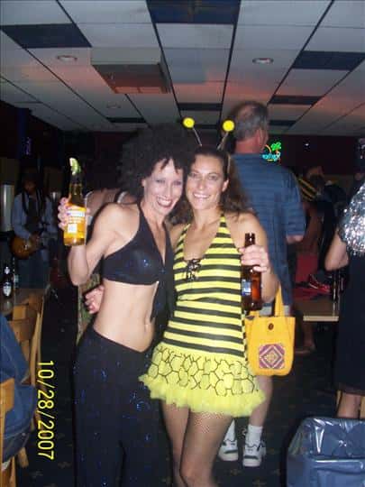 two friends wearing Halloween costumes