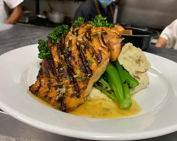salmon and mashed potatoes
