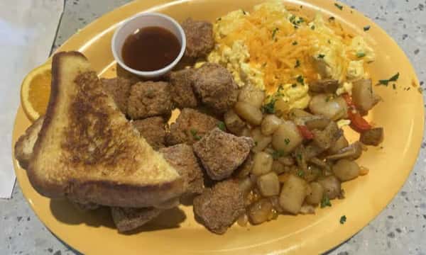 Fried Salmon Bites and Eggs