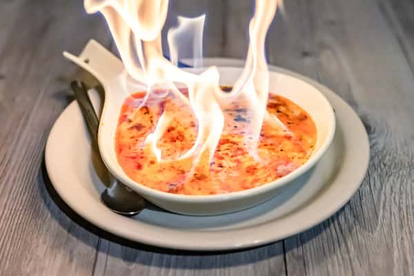 Queso flameado on fire