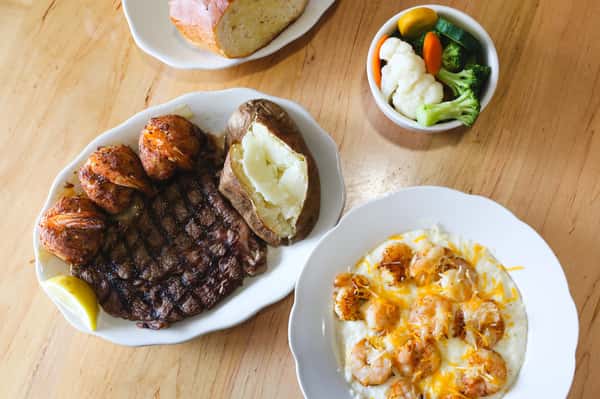 Shrimp and Grits + Ribeye Steak
