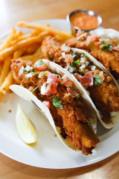 Fish Tacos - fried in photo / grilled also available