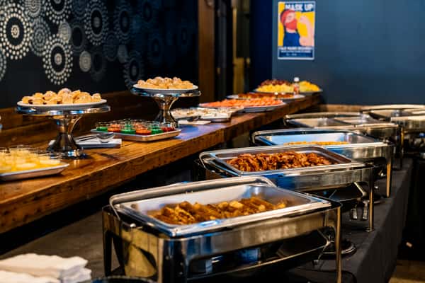 buffet brunch tables with food