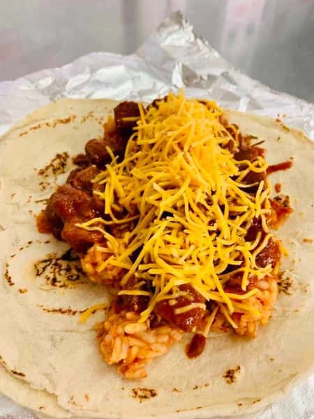 5. Carne Adovada, Rice and Cheese
