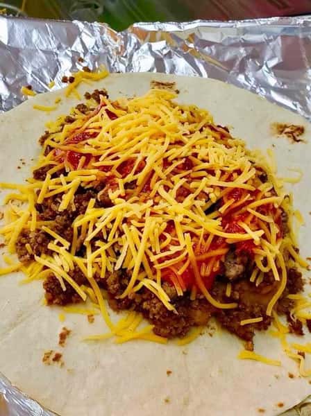 7. Ground Beef, Beans, Cheese and Red Chile