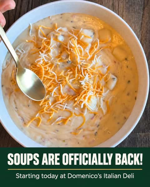 Fall is officially here, the temperatures have cooled off, and it’s finally soup weather. 🍂🥣
Our soups are officially back starting today at Domenico’s! Stop in and warm up with a bowl of your favorite!!