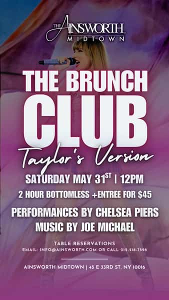 ✨T-MINUS 24HRS ✨Our Taylor Swift Bottomless Brunch Party couldn’t come at a better time! Who’s coming to celebrate Taylor owning ALL of her own music?! 🪩

DM US TO BOOK 😊

✨ Here’s all the deets:
The Eras Tour and her videos playing on our massive
TVS
DJ @thejoemichael spinning all of Taylor’s deep cuts 
Performance by the one and only @thechelseapiers 
Friendship bracelet trading (obviously!)
Communal tables to meet fellow solo Swifties-Everyone is welcome!
And a few Taylor-Themed surprises... 😊

Bottomless Brunch - $45 per person
Includes:
One entrée of your choice
Two hours of unlimited mimosas & brunch cocktails
All the Taylor vibes you can handle

#taylornation #swiftiesforlife #nycthingstodo #taylorswift #swiftnation #swiftieforever