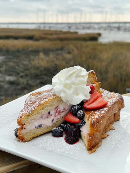 Dessert with cream on top