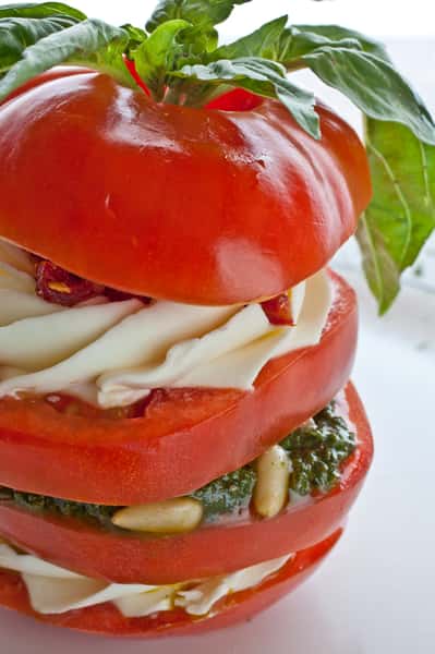 Tomato with basil and pesto
