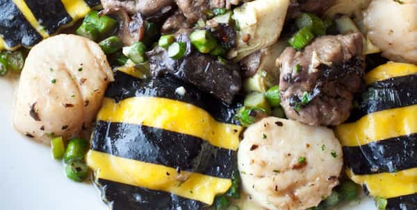 black and yellow ravioli