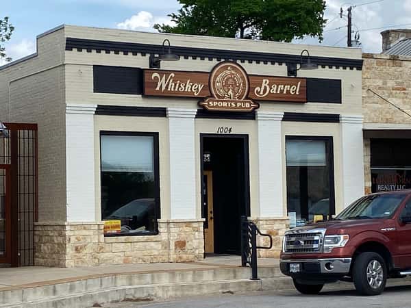 Front of the Whiskey Barrel Pub in Liberty Hill, Tx
