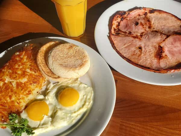 #1 Choice of Turkey Sausage, Bacon, Pit Ham, Country Sausage or Link Sausage: With Two Eggs*and Hashbrowns