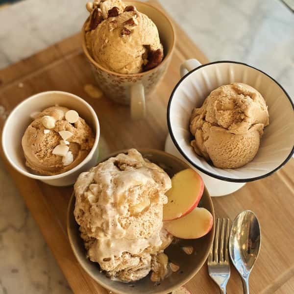 White Chocolate Pumpkin, Caramel Pumpkin Pecan, Pumpkin Cheesecake, and Apple Pie Crisp