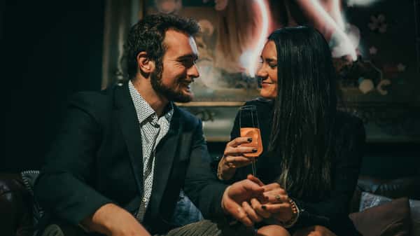 Couple Dining at Vidrio's downstairs bar