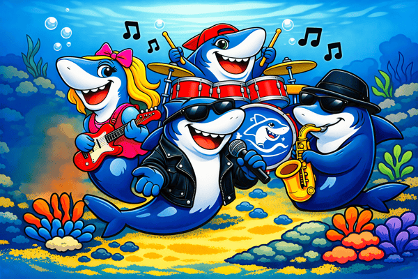 Cartoon of a Sharks in a Band