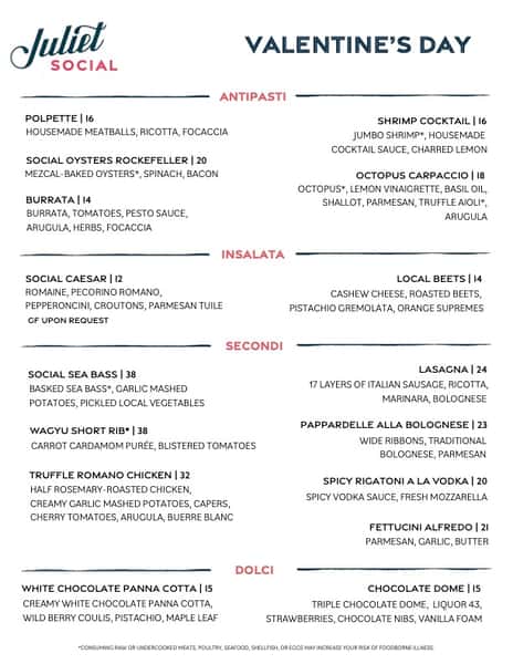 Valentine's Day Menu