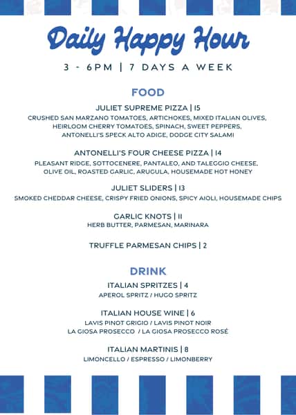 Daily Happy Hour Menu at Juliet