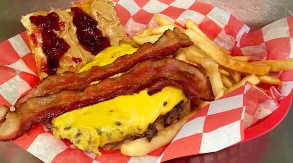 Bacon cheeseburger with peanut butter and jelly