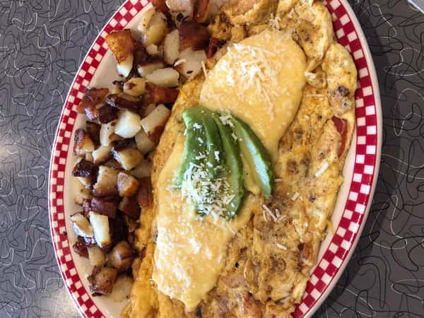 seafood omelette with a side of home fries
