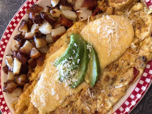 seafood omelette with a side of home fries