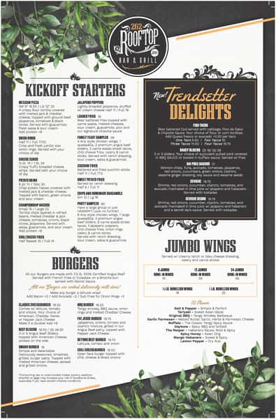 Rooftop 262 Bar & Grill Menu Page 1