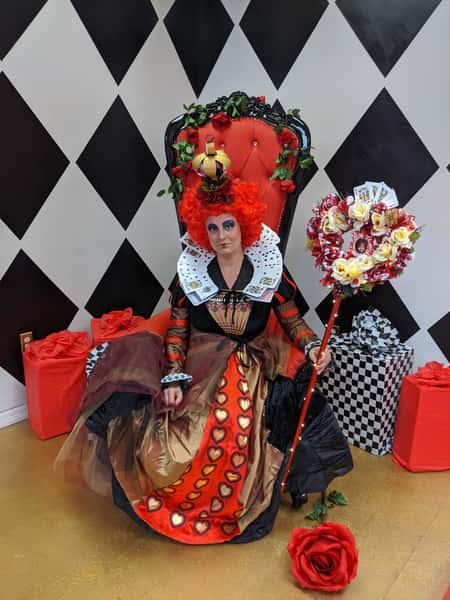 red queen ready for a tea party at queen of hearts las vegas