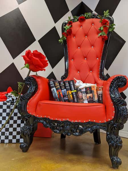 chair and books at queen of hearts las vegas