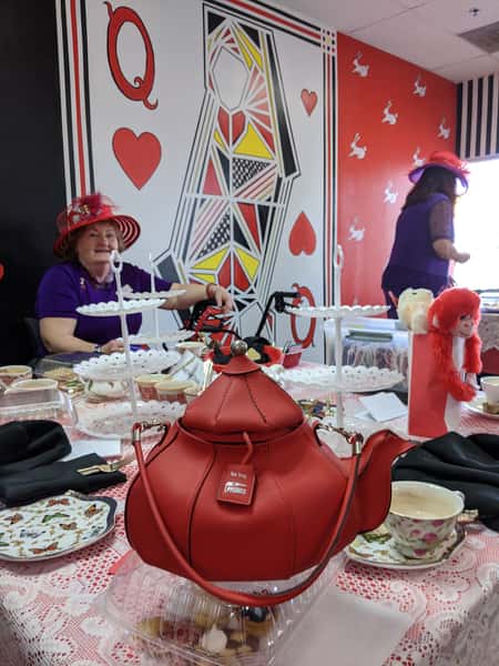 red hat ladies teapot purse