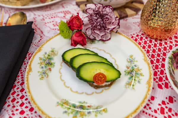 Crisp English Cucumber on Herbed Cheese with Dark Rye