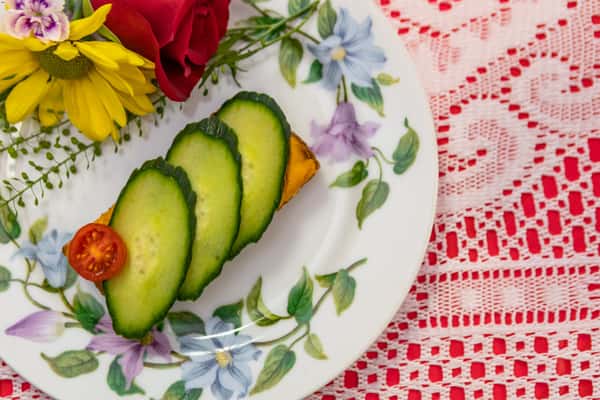 English Cucumber with Roasted Red Pepper Hummus