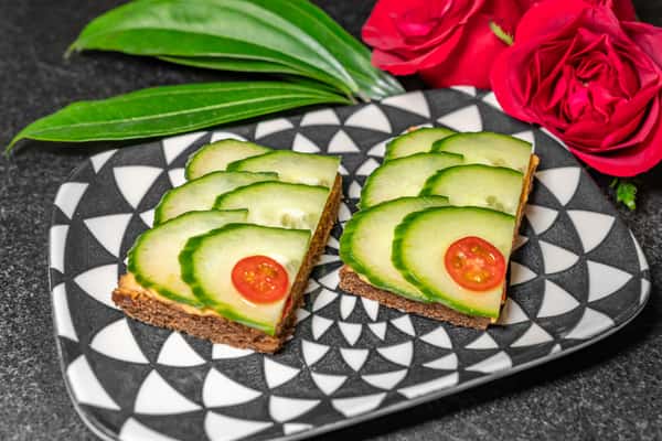 English Cucumber with Roasted Red Pepper Hummus