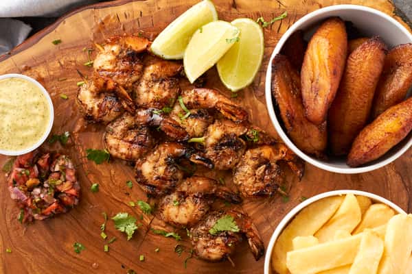 Grilled skewer of shrimp