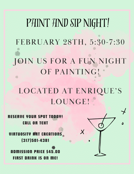 Paint and Sip 02/28/24 The Lounge at Enriques Restaurant in Grass