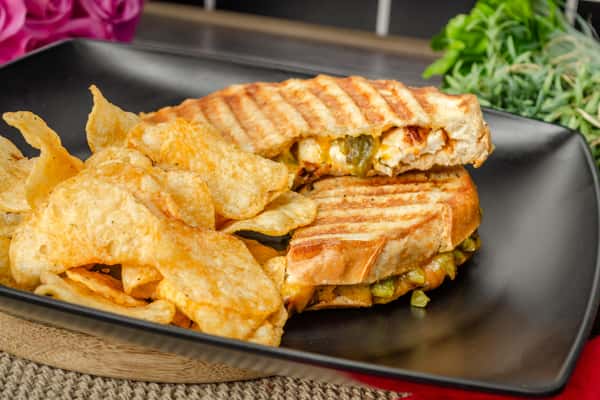 Grilled Chicken Pannini with Green Chili & Kettle Chips