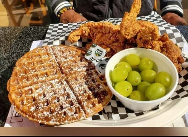 chicken and waffles with grapes