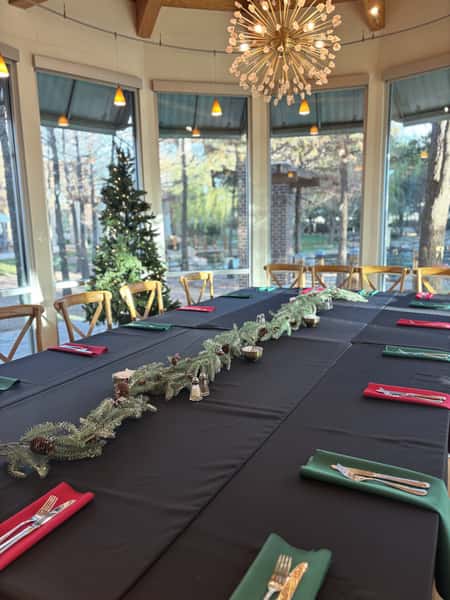 SMall Christmas gathering with garden view
