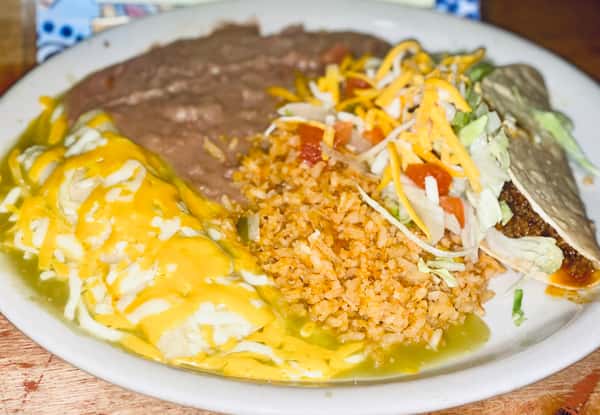 #7 One cheese enchilada & one, crispy beef taco