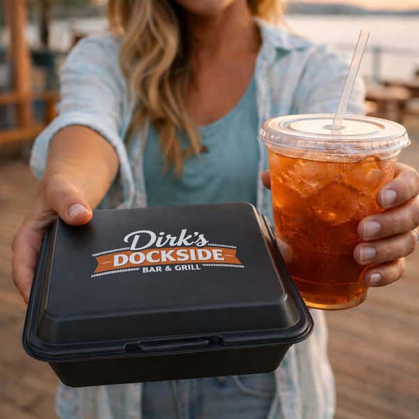 dirks dockside order for dine in, delivery, take out, uber, door dash, famous in cedar creek, seven points, barrel city, lake, dockside ordering, QR code ordering