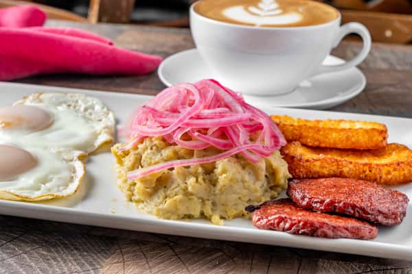 Mangu With Fried Dominican Cheese, Salami & Egg Any Style
