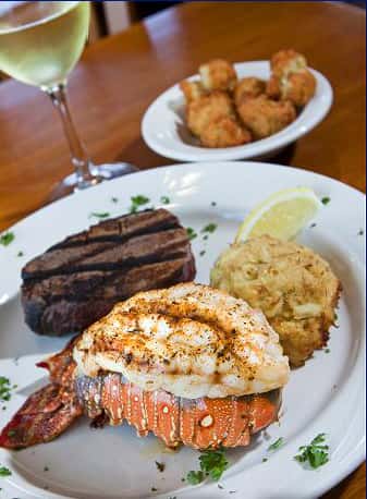 Surf and turf with a small bowl of fried shrimp