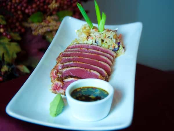 Sushi grade blackened tuna with Asian slaw