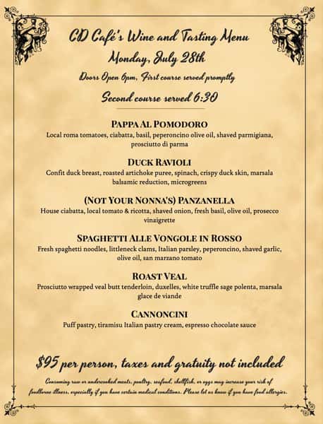 Menu Items for July 2025 Wine Tasting