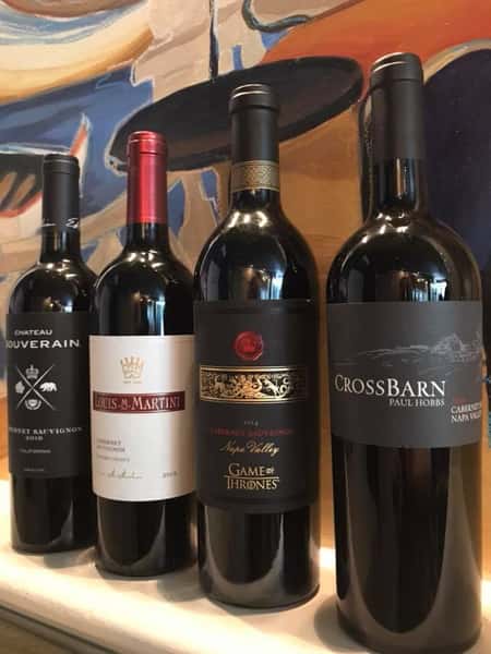 bottles of wine on a shelf