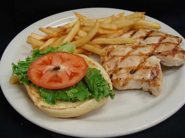 Grilled chicken sandwich and fries