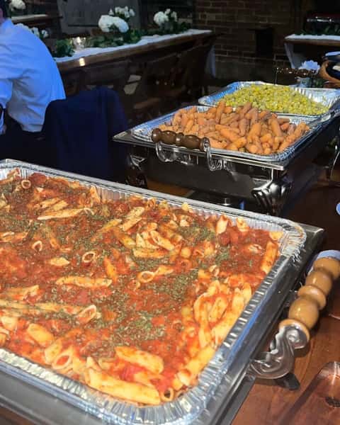 penne marinara, lemon dill carrots, corn