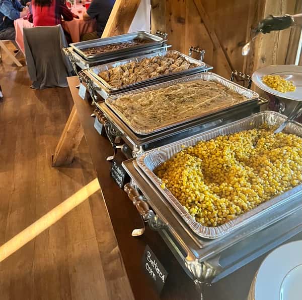 corn, chantilly potatoes, grilled chicken, beef tips