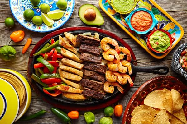 Chicken, Steak, and Shrimp Fajitas