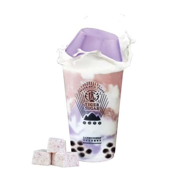 7. Taro & Taro Pudding Black Sugar Boba Milk with Cream Mousse 浓芋布丁波霸厚鲜奶（波霸，芋头，芋头布丁，含奶霜）