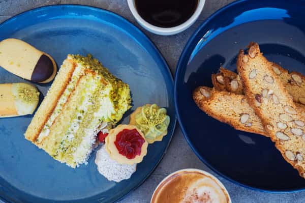 plated baked goods on a table